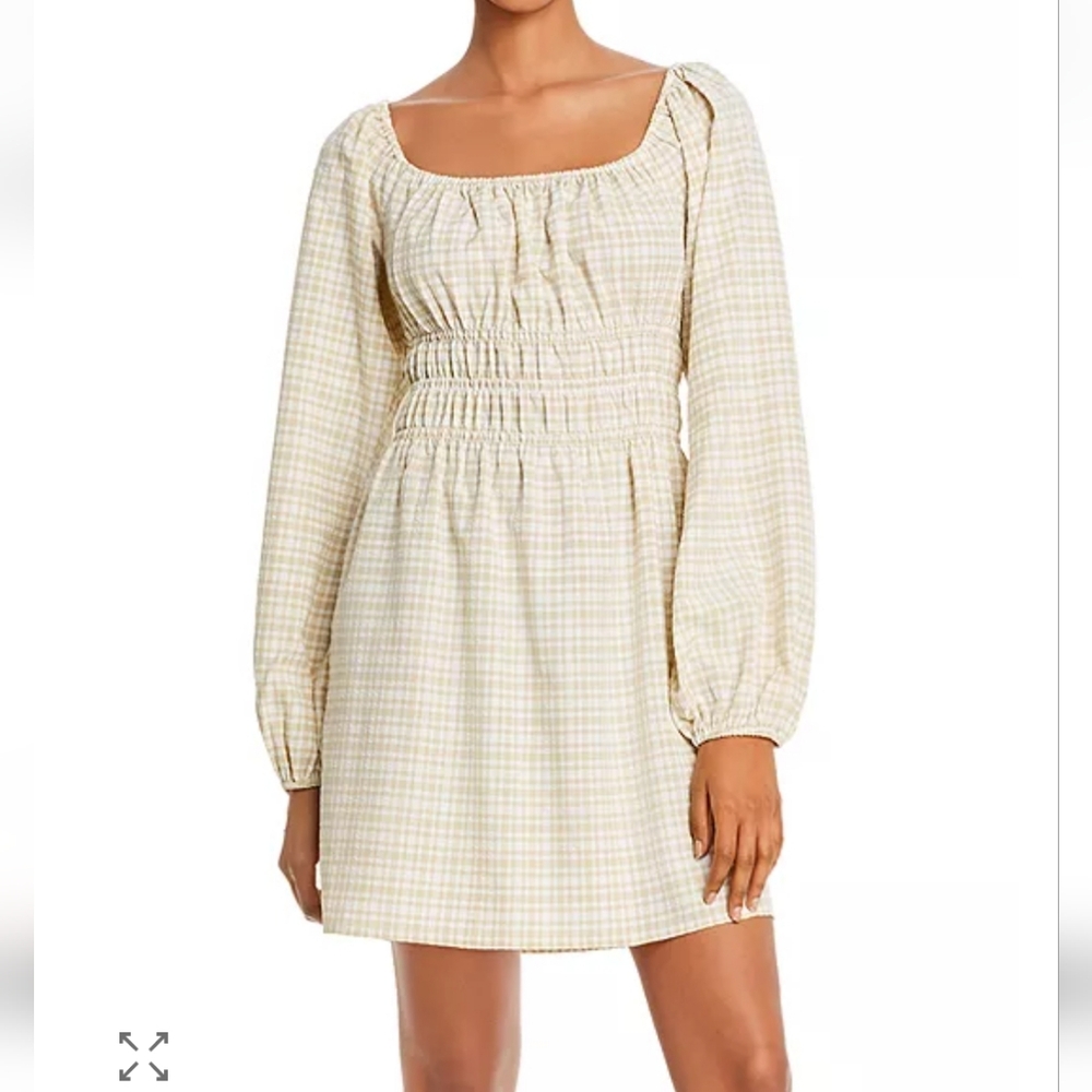 NWT Wayf Women's Dress Gingham Cream Puff Sleeve Size Large Cottagecore